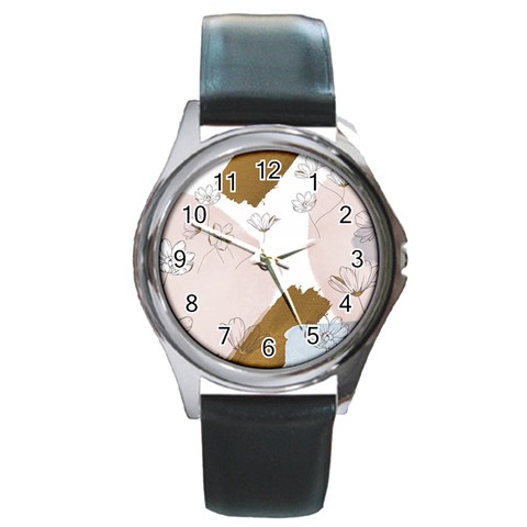 Flower Branch Corolla Wreath Round Metal Watch from ArtsNow.com Front