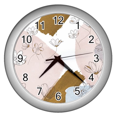 Flower Branch Corolla Wreath Wall Clock (Silver) from ArtsNow.com Front