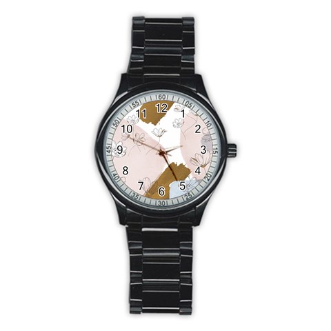 Flower Branch Corolla Wreath Stainless Steel Round Watch from ArtsNow.com Front