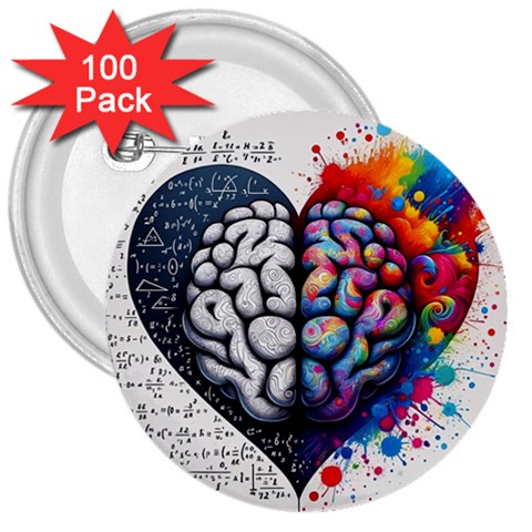 Brain Heart Math 3  Buttons (100 pack)  from ArtsNow.com Front