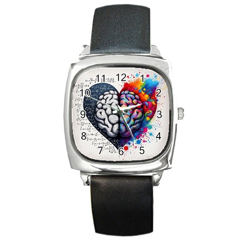 Brain Heart Math Square Metal Watch from ArtsNow.com Front