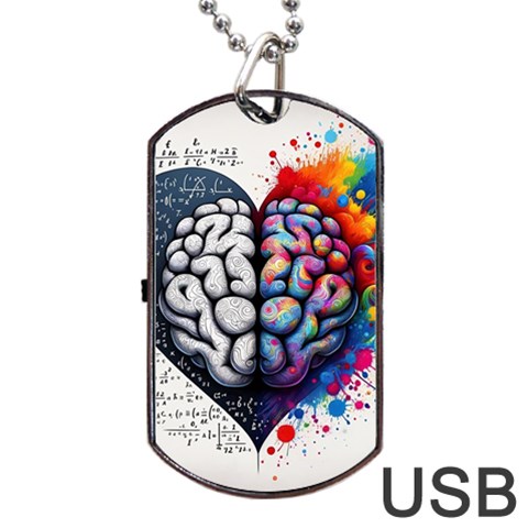 Brain Heart Math Dog Tag USB Flash (One Side) from ArtsNow.com Front