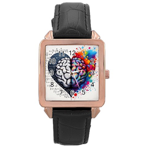 Brain Heart Math Rose Gold Leather Watch  from ArtsNow.com Front