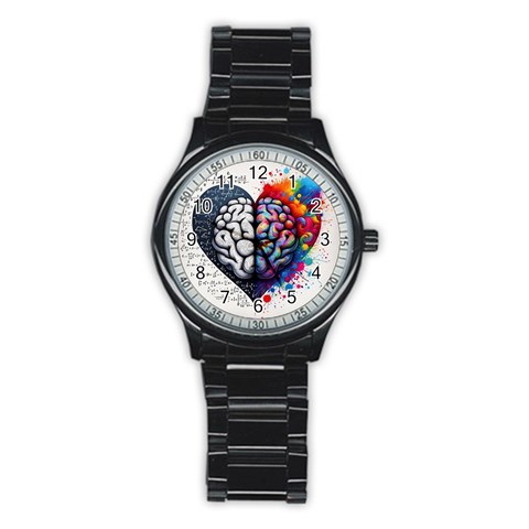 Brain Heart Math Stainless Steel Round Watch from ArtsNow.com Front