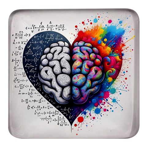 Brain Heart Math Square Glass Fridge Magnet (4 pack) from ArtsNow.com Front