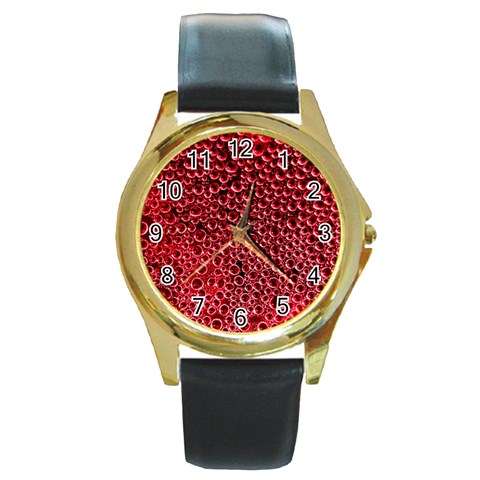 Drops Water Drops Trypophobia Round Gold Metal Watch from ArtsNow.com Front