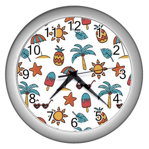 Summer Pineapple Fruit Tropical Wall Clock (Silver) from ArtsNow.com Front