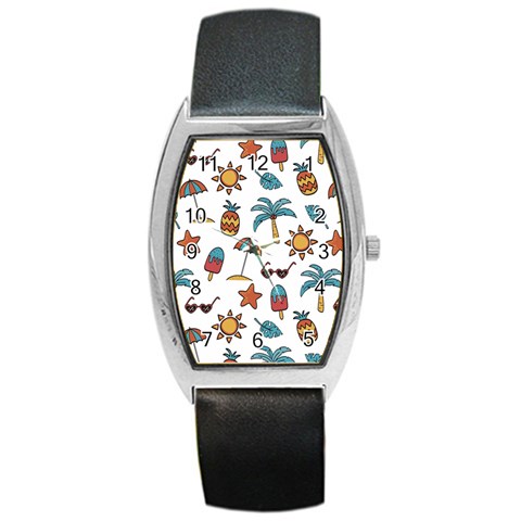 Summer Pineapple Fruit Tropical Barrel Style Metal Watch from ArtsNow.com Front