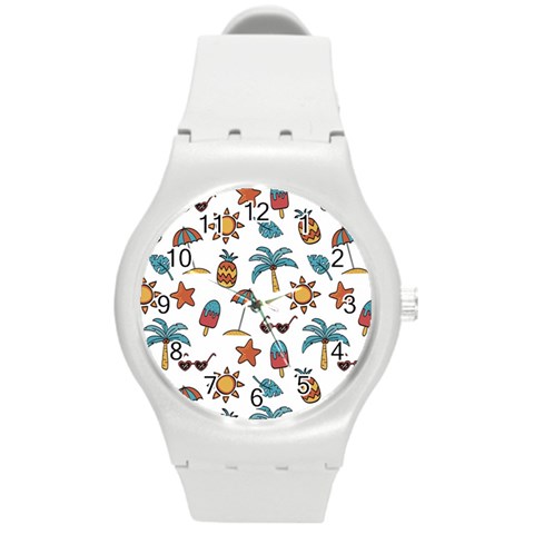 Summer Pineapple Fruit Tropical Round Plastic Sport Watch (M) from ArtsNow.com Front