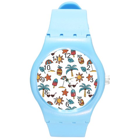 Summer Pineapple Fruit Tropical Round Plastic Sport Watch (M) from ArtsNow.com Front