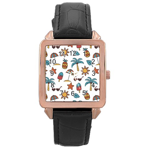 Summer Pineapple Fruit Tropical Rose Gold Leather Watch  from ArtsNow.com Front