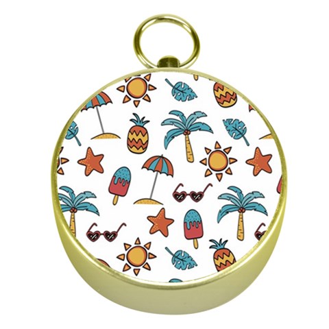 Summer Pineapple Fruit Tropical Gold Compasses from ArtsNow.com Front