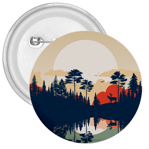 Summer Lake Forest Sunset Deer Water 3  Buttons from ArtsNow.com Front