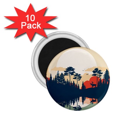 Summer Lake Forest Sunset Deer Water 1.75  Magnets (10 pack)  from ArtsNow.com Front