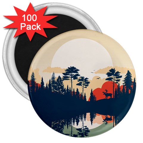 Summer Lake Forest Sunset Deer Water 3  Magnets (100 pack) from ArtsNow.com Front