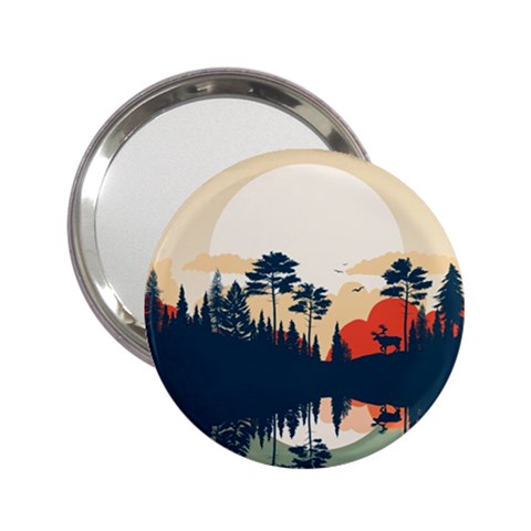 Summer Lake Forest Sunset Deer Water 2.25  Handbag Mirrors from ArtsNow.com Front