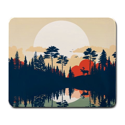 Summer Lake Forest Sunset Deer Water Large Mousepad from ArtsNow.com Front