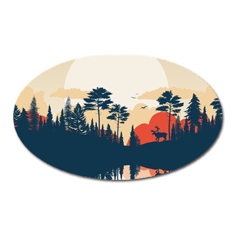 Summer Lake Forest Sunset Deer Water Oval Magnet from ArtsNow.com Front