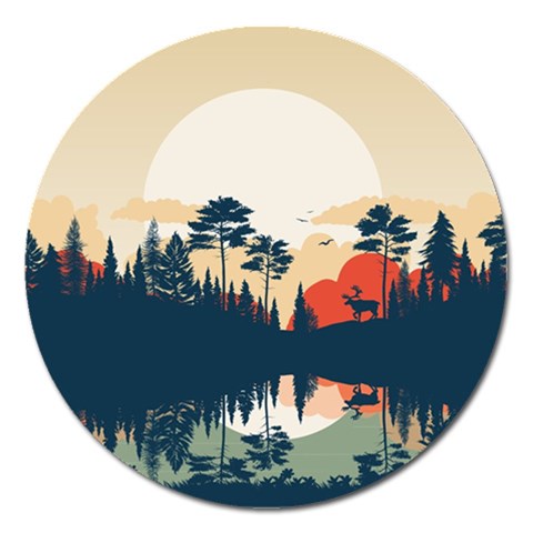 Summer Lake Forest Sunset Deer Water Magnet 5  (Round) from ArtsNow.com Front