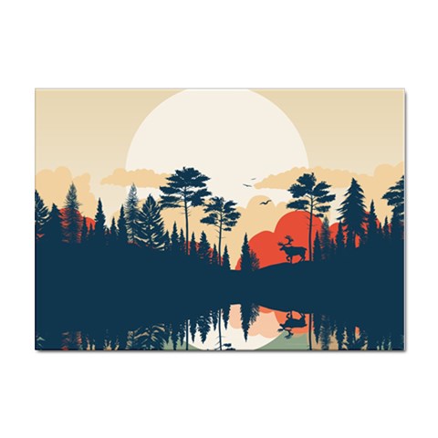 Summer Lake Forest Sunset Deer Water Sticker A4 (10 pack) from ArtsNow.com Front