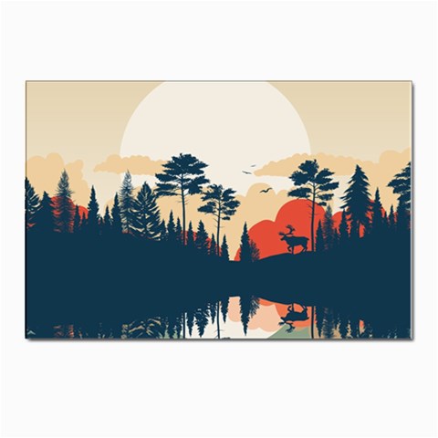 Summer Lake Forest Sunset Deer Water Postcard 4 x 6  (Pkg of 10) from ArtsNow.com Front