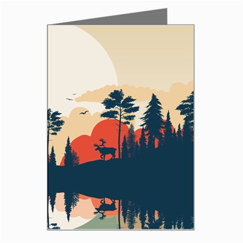 Summer Lake Forest Sunset Deer Water Greeting Card from ArtsNow.com Left