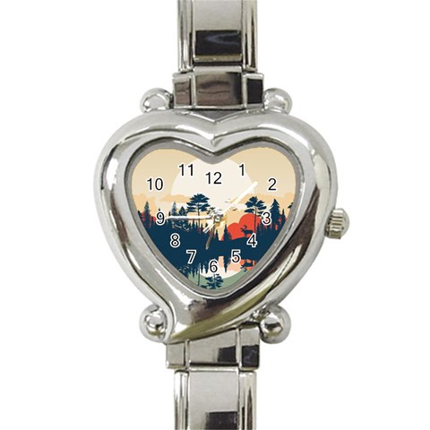 Summer Lake Forest Sunset Deer Water Heart Italian Charm Watch from ArtsNow.com Front