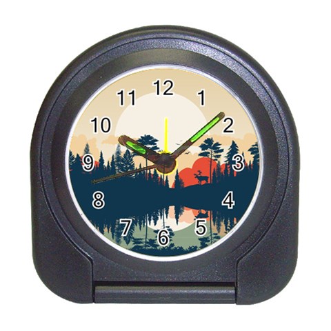 Summer Lake Forest Sunset Deer Water Travel Alarm Clock from ArtsNow.com Front