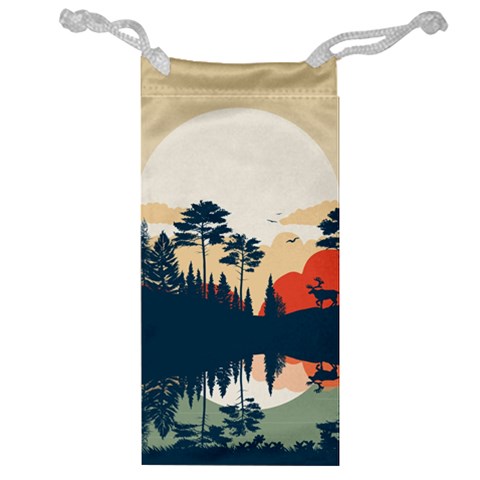 Summer Lake Forest Sunset Deer Water Jewelry Bag from ArtsNow.com Front