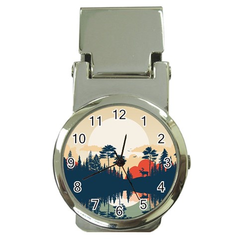 Summer Lake Forest Sunset Deer Water Money Clip Watches from ArtsNow.com Front