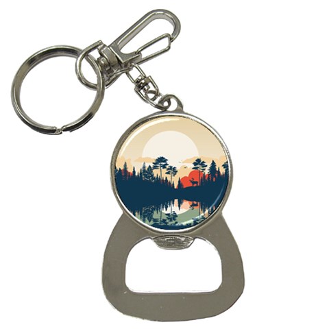 Summer Lake Forest Sunset Deer Water Bottle Opener Key Chain from ArtsNow.com Front