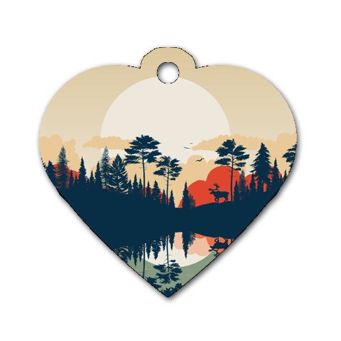 Summer Lake Forest Sunset Deer Water Dog Tag Heart (Two Sides) from ArtsNow.com Front