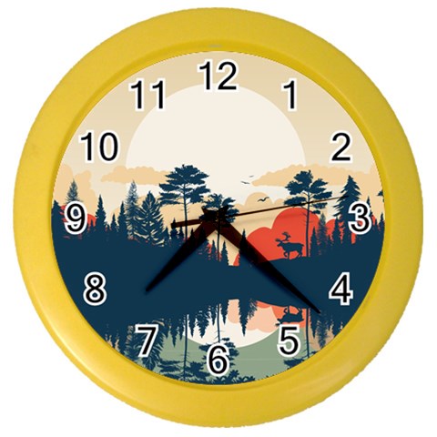 Summer Lake Forest Sunset Deer Water Color Wall Clock from ArtsNow.com Front