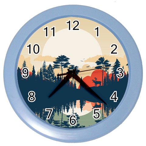 Summer Lake Forest Sunset Deer Water Color Wall Clock from ArtsNow.com Front