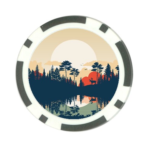 Summer Lake Forest Sunset Deer Water Poker Chip Card Guard (10 pack) from ArtsNow.com Front