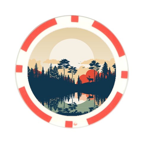 Summer Lake Forest Sunset Deer Water Poker Chip Card Guard (10 pack) from ArtsNow.com Front