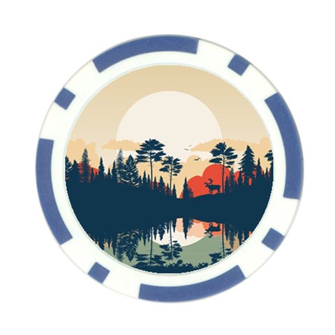 Summer Lake Forest Sunset Deer Water Poker Chip Card Guard (10 pack) from ArtsNow.com Front