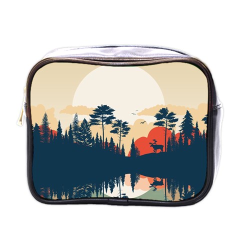 Summer Lake Forest Sunset Deer Water Mini Toiletries Bag (One Side) from ArtsNow.com Front