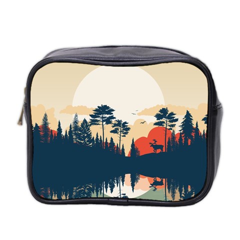 Summer Lake Forest Sunset Deer Water Mini Toiletries Bag (Two Sides) from ArtsNow.com Front