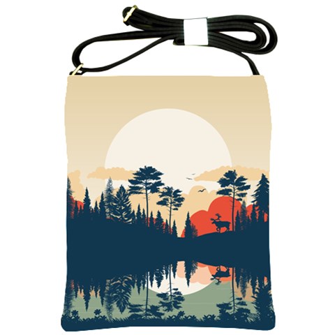 Summer Lake Forest Sunset Deer Water Shoulder Sling Bag from ArtsNow.com Front