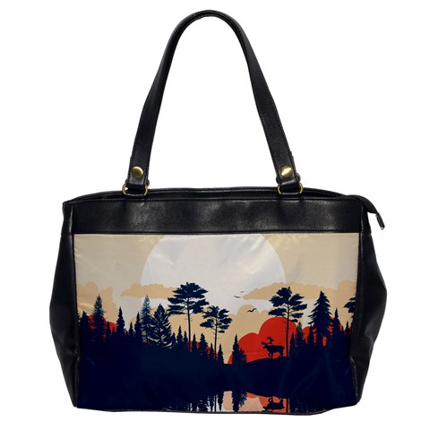 Summer Lake Forest Sunset Deer Water Oversize Office Handbag from ArtsNow.com Front