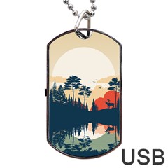 Summer Lake Forest Sunset Deer Water Dog Tag USB Flash (Two Sides) from ArtsNow.com Front