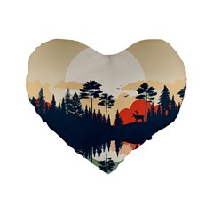 Summer Lake Forest Sunset Deer Water Standard 16  Premium Flano Heart Shape Cushions from ArtsNow.com Front