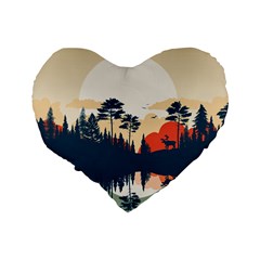 Summer Lake Forest Sunset Deer Water Standard 16  Premium Flano Heart Shape Cushions from ArtsNow.com Back