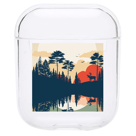 Summer Lake Forest Sunset Deer Water Hard PC AirPods 1/2 Case from ArtsNow.com Front