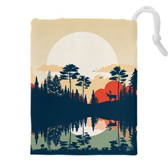 Summer Lake Forest Sunset Deer Water Drawstring Pouch (5XL) from ArtsNow.com Front