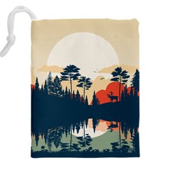 Summer Lake Forest Sunset Deer Water Drawstring Pouch (5XL) from ArtsNow.com Back