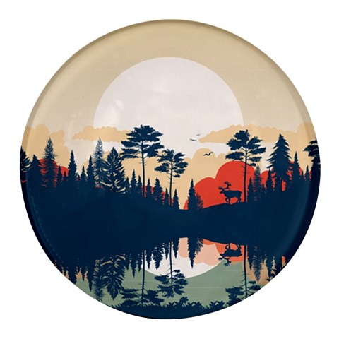 Summer Lake Forest Sunset Deer Water Round Glass Fridge Magnet (4 pack) from ArtsNow.com Front