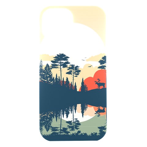 Summer Lake Forest Sunset Deer Water iPhone 15 Black UV Print PC Hardshell Case from ArtsNow.com Front