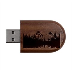 Summer Lake Forest Sunset Deer Water Wood Oval USB Flash Drive from ArtsNow.com USB